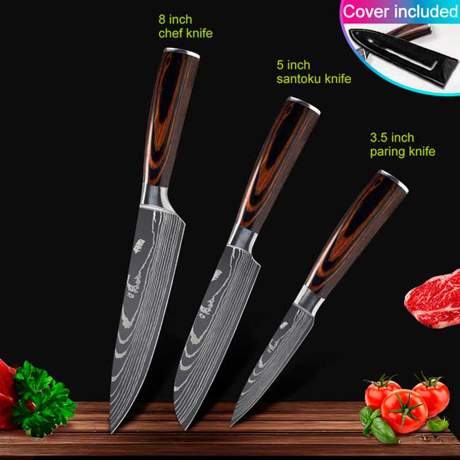 Cuchillos de cocina japoneses, acero, 2x Santoku, varios sets disponibles